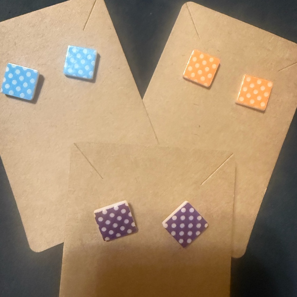 Polka Dot Kids Earrings Set - Blue, Orange, Purple